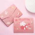Pink cute cartoon greeting card set with envelopes, perfect for birthday and holiday wishes. - Best Gift Style / Tri-fold Style