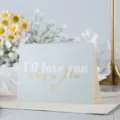 Elegant light blue folding greeting card with gold foil love message for gifts and flowers. - Love You Forever (Gold Stamping Card)