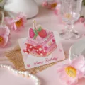 Tarjeta de felicitación pastel cumpleaños acuarela 3D flor rosa mensaje bendición - Pastel de Bendición de Cumpleaños (Estilo 5) / Juego de 10 hojas