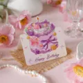 Variante de tarjeta de felicitación de cumpleaños acuarela, diseño floral rosa. - Pastel de Bendición de Cumpleaños (Estilo 3) / Juego de 10 hojas