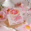 Lindo tarjeta de felicitación de cumpleaños acuarela pastel rosa 3D para regalo floristería - Pastel de Bendición de Cumpleaños (Estilo 6) / Juego de 10 hojas