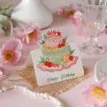 Tarjeta de felicitación 3D de pastel de cumpleaños acuarela, ideal para mensajes festivos. - Pastel de Bendición de Cumpleaños (Estilo 7) / Juego de 10 hojas