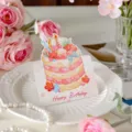 3D Aquarell Geburtstagskuchen Grußkarte mit Happy Birthday Text und Blumendekor - Geburtstagstorten-Segenskarten - Nr. 9 / 10er Pack