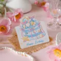 Cute watercolor mermaid birthday cake greeting card with lovely pink floral background for party. - Birthday Blessing Cake (Style 11) / 10 Sheets Set