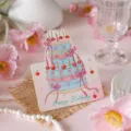 Cute watercolor 3D birthday cake greeting card with happy birthday text for party gift. - Birthday Blessing Cake (Style 12) / 10 Sheets Set