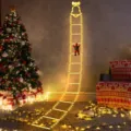 Christmas LED ladder light with Santa Claus and bell pendant for holiday tree home decoration. - USB With Remote / Warm White, 12 Rungs