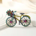 Vintage bicycle rhinestone brooch colorful crystal flower pin fashion coat hat jewelry accessory - Blue Rhinestone Bicycle With Flowers