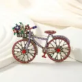 Vintage rhinestone bicycle brooch with colorful crystal flowers, perfect elegant coat accessory pin. - Red Rhinestone Bicycle With Flowers