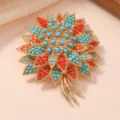 Elegant vintage floral brooch with blue and red beads, gold tone metal fashion accessory for women - Imitation Turquoise Floral Cluster