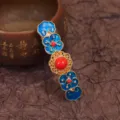 Vintage Cloisonne Haarspeld Blauw Emaille Wolk Retro Chinese Hoofdtooi Lente Haarclip - Grote Parel Cloisonné Haarclip / Blauw