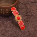 Retro cloisonne stijl rode wolk veer haarspeld, elegante Chinese antieke haarklem. - Grote Parel Cloisonné Haarclip / Rood