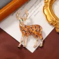 Christmas elk brooch rhinestone enamel deer pin fashion animal corsage accessories for women - Orange