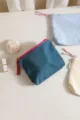 Corduroy cosmetic bag detail, soft retro storage pouch with zipper for travel and makeup. - Teal