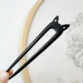 Retro ebony U-shaped hair stick with cat ears for daily Hanfu and vintage hair styling. - Pointed Cat Ears Ebony Wood Double Prong