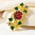 Épingle à cheveux fleur émaillée or mat style chinois pince latérale accessoire rétro - Style Losange Cadre (HS101431) / Pince à Cheveux Fleur Cadre Losange Or Mat