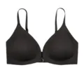 Plus size wireless front closure bra in black, seamless deep V push-up comfort design. - S / Black