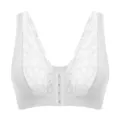 White front closure lace bra, seamless wireless lingerie with delicate floral trim. - S / Tops / White