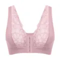 Pink lace front closure bra, seamless vest style wireless intimates for daily comfort wear. - S / Tops / Milk Grey Pink