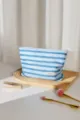 Bolsa de maquillaje de rayas azules, neceser cosmético portátil con cremallera y etiqueta. - L / Rayas Azules