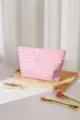 Bolsa de cosméticos de rayas rosa, gran capacidad de viaje organizador de maquillaje y estuche. - L / Rayas Rosa Claro