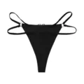 Women black sexy thong underwear with double straps and metal ring details for summer. - S / Black