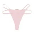 Pink women's sexy thong underwear featuring double thin straps and metal ring decor. - Coral Pink