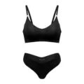 Schwarzes, nahtloses, bügelloses V-Ausschnitt BH- und Slip-Set für Damen, bequeme Lingerie. - S / Schwarz