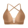 Seamless deep v push up bra nude plus size wireless cross back comfort lingerie for women - S / Apricot Brown