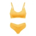 Gelbes, nahtloses Bustier und Slip Set, sexy V-Ausschnitt Push-up Damen Unterwäsche. - S / Gold