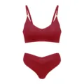 Roter nahtloser bügelloser BH und Slip Lingerie Set für Damen, sexy V-Ausschnitt Unterwäsche. - L / Burgunderrot