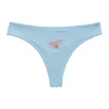 Light blue ribbed thong for women, comfortable low-waist seamless panties with peach embroidery. - S / Baby Blue