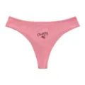Women's pink ribbed cotton low waist thong underwear with cute cherry embroidery and seamless fit. - S / Peach Pink