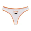 White ribbed low-waist thong with orange trim and Halloween bat embroidery variant. - Ivory