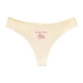 Women low waist ribbed thong underwear with cute floral embroidery and letter design, comfortable. - Nude Apricot