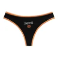 Halloween pumpkin embroidered low-waist ribbed thong for women, stylish black and orange. - Black