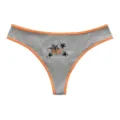 Women gray ribbed low waist thong underwear with cute orange trim and Halloween spider embroidery. - Light Grey