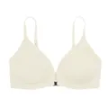 Seamless beige front closure bra with thin adjustable straps for daily comfort and support. - Nude Apricot