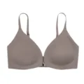 Seamless front-closure push-up bra in taupe, comfortable wireless design with thin straps. - Dark Gray-Brown