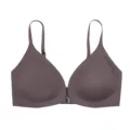 Seamless front closure push up bra in grey purple, thin straps comfortable women underwear. - S / Dark Brown