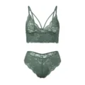 Dunkelgrünes französisches Spitzen-Wäscheset mit Bügel-losen Bralette und Slip. - S / Obstgrün