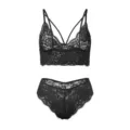 Schnittiges schwarzes Spitzen-Lingerie-Set für Damen, mit bügellosem Bralette und Slip. - S / Schwarz