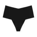 Women black seamless thong breathable ice silk underwear comfortable mid waist yoga panties - Black