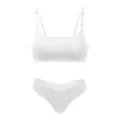 White seamless ice silk bra and thong underwear set, comfortable wireless minimalist lingerie. - S / Top And Bottom / White