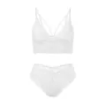 Sexuelles weißes Spitzen-Lingerie-Set für Damen mit bügellosem Bralette und tiefem Slip. - S / Weiß