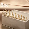 Edelstahl Creolen Ohrringe Set 8Stk kleine Huggie Piercing Schmuck Damen und Herren - Einfacher Ring (4er Set) / 4 Paar/Packung / Gold