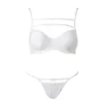 Sexy white mesh lingerie set featuring an underwire bra and matching thong for women. - S / Top And Bottom / White