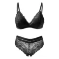 Schwarzes Spitzen Triangel BH und Slip Set sexy Dessous atmungsaktive Damenwäsche. - S / Schwarz