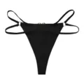 Tanga nero donna con doppio cinturino sexy vita bassa anelli metallici variante - Taglia S / Nero