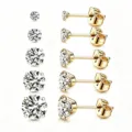 Goldfarbene Edelstahl Zirkonia Ohrstecker Set in verschiedenen Grössen für Damen Alltag. - Fünf Paare Set / 3mm-7mm / Gold