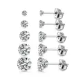 Edelstahl 4-Krappen Runde Zirkonia Ohrstecker Set in verschiedenen Grössen Damen. - Fünf Paare Set / 3mm-7mm / Stahlfarben